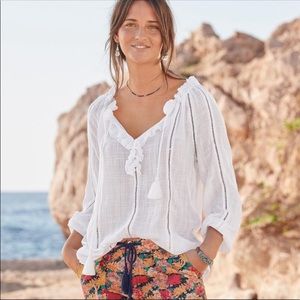 Sundance Artists Ladder White Ruffle Tassel Blouse Sz MP
